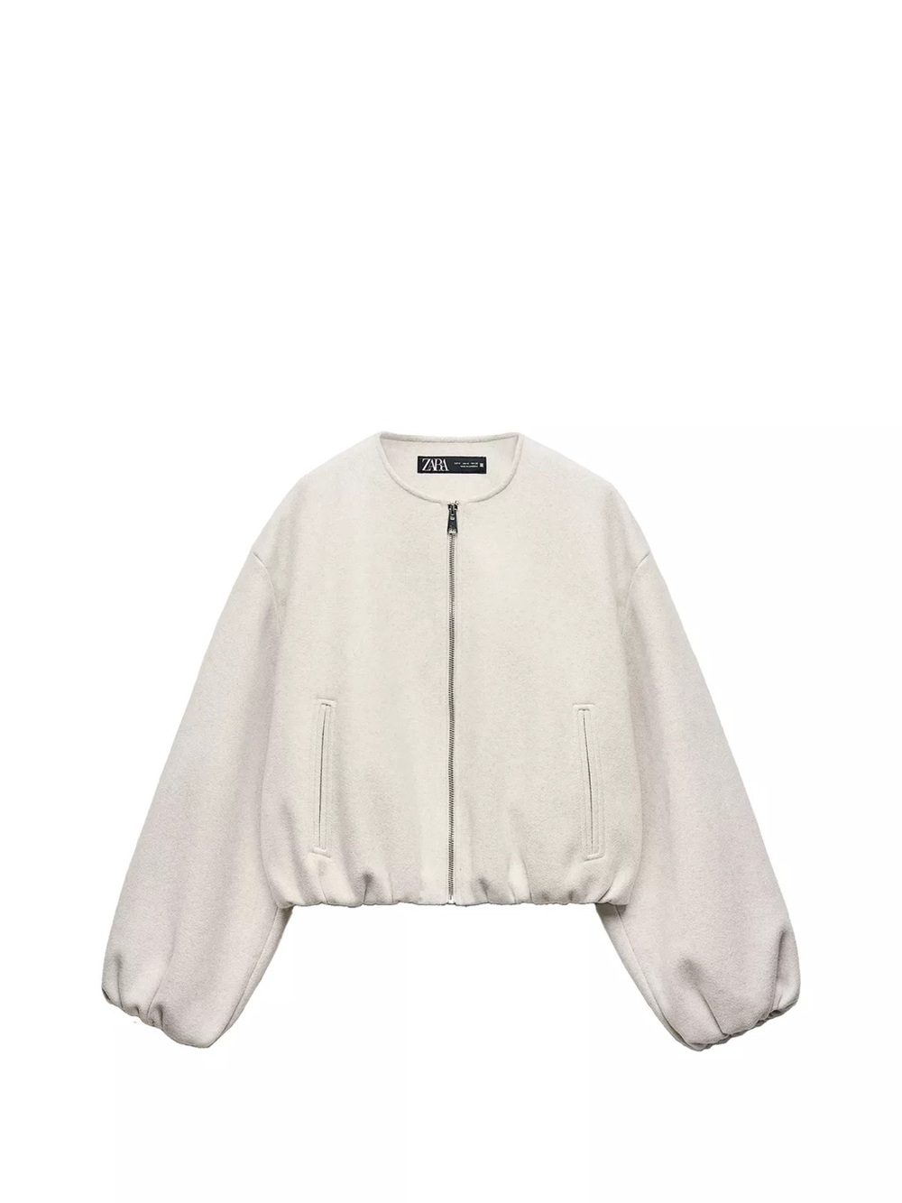 Zara Off-White Cropped Bomber Jacket